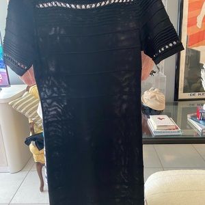 Mila Schön Archival Black Open Weave Knit Cocktail Dress - Made in Italy - Sz 6